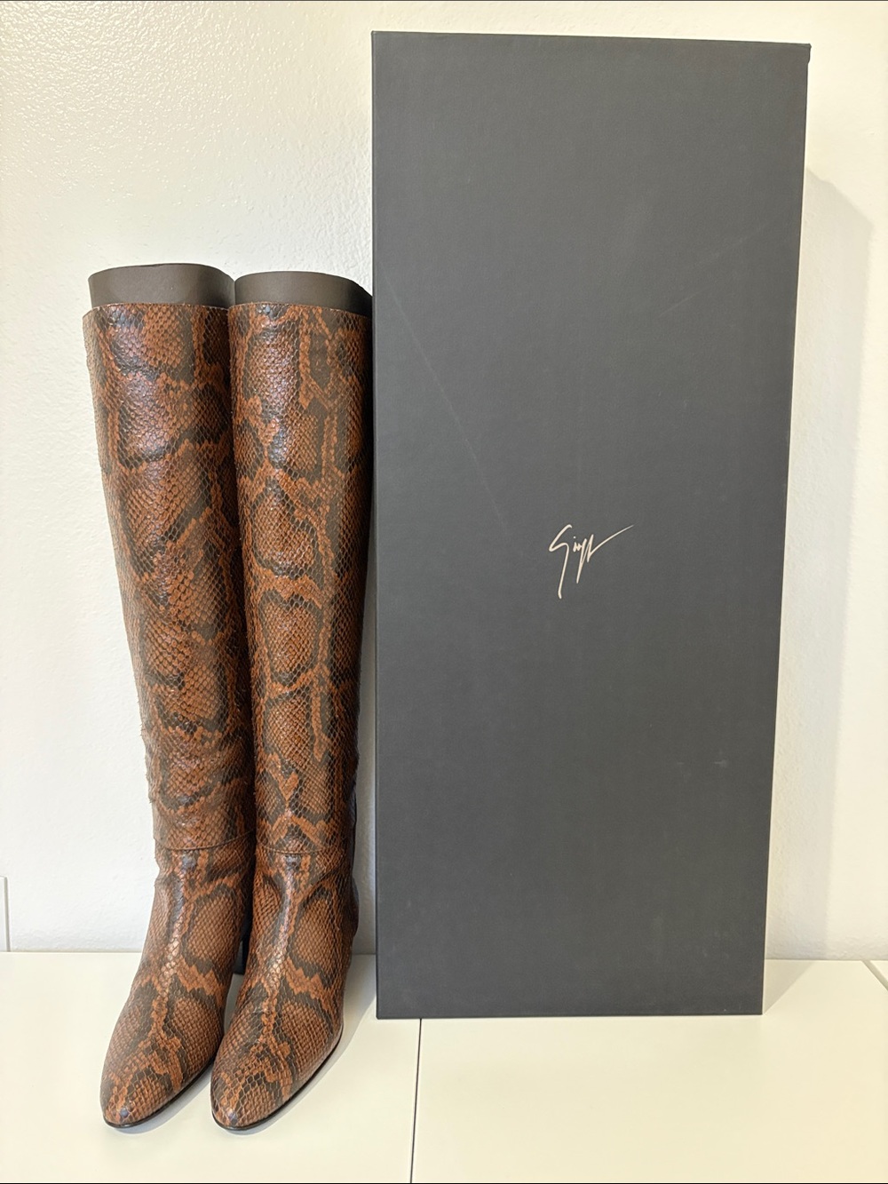 Giuseppe Zanotti Brown Snakeskin Over-the-Knee Boots